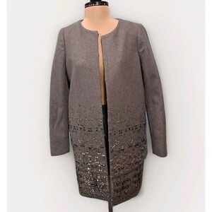 J.Crew Collection Embellished Cocoon Coat in Gray Beaded‎ Wool Topcoat Size 00